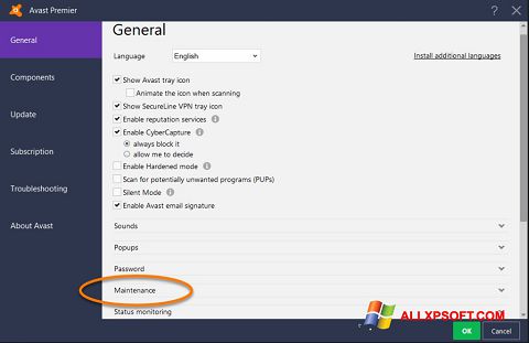 צילום מסך Avast Windows XP