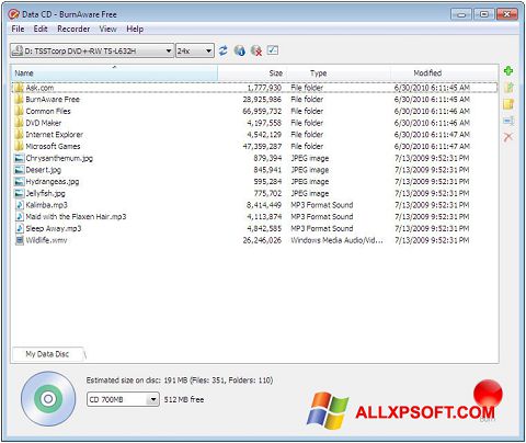 צילום מסך BurnAware Free Windows XP