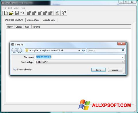 צילום מסך SQLite Database Browser Windows XP
