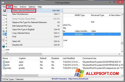 צילום מסך Unassociate File Types Windows XP