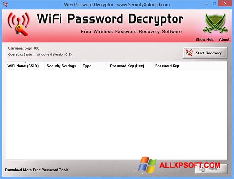 צילום מסך WiFi Password Decryptor Windows XP