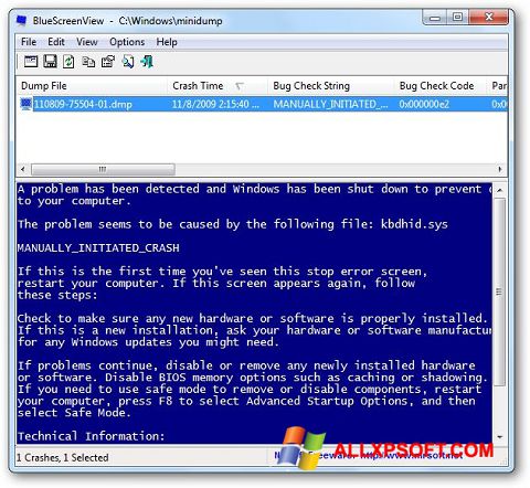 צילום מסך BlueScreenView Windows XP