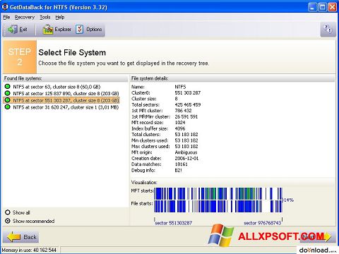 צילום מסך GetDataBack Windows XP