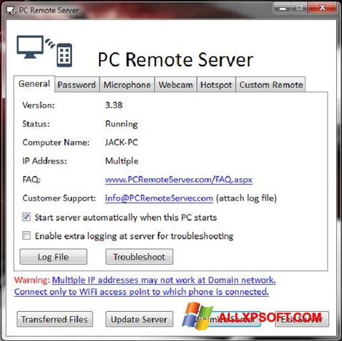 צילום מסך PC Remote Server Windows XP