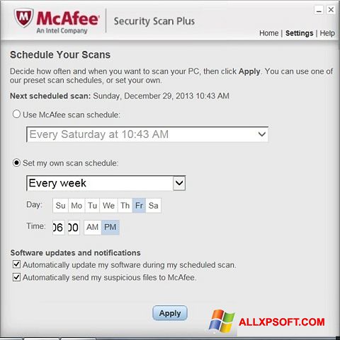 צילום מסך McAfee Security Scan Plus Windows XP