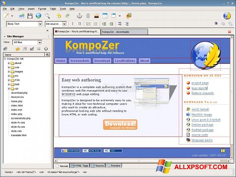 צילום מסך KompoZer Windows XP