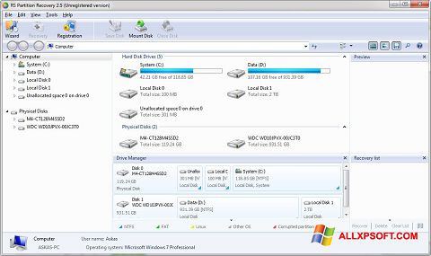 צילום מסך RS Partition Recovery Windows XP