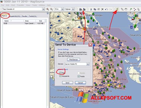 צילום מסך MapSource Windows XP