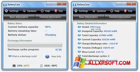 צילום מסך BatteryCare Windows XP