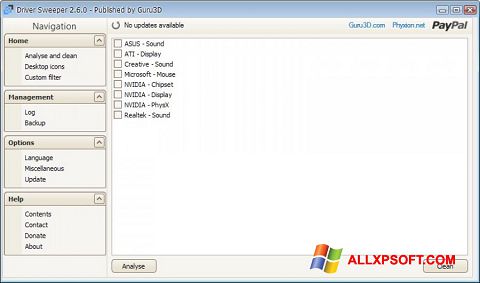 צילום מסך Driver Sweeper Windows XP