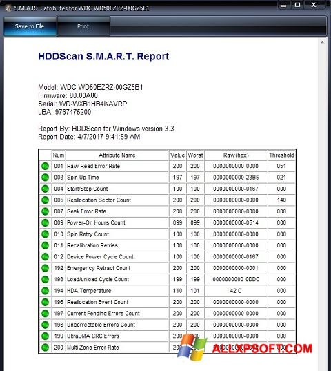 צילום מסך HDDScan Windows XP