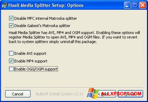 צילום מסך Haali Media Splitter Windows XP