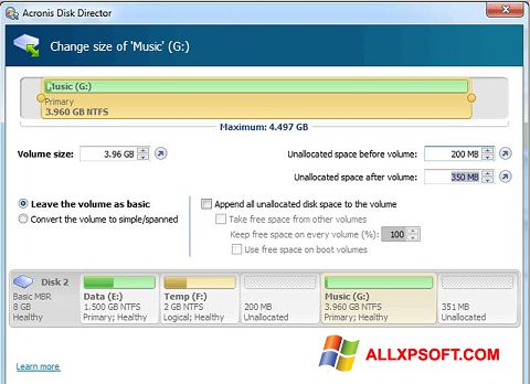 צילום מסך Acronis Disk Director Suite Windows XP