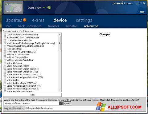 צילום מסך Garmin Express Windows XP