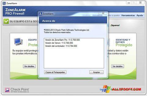צילום מסך ZoneAlarm Windows XP