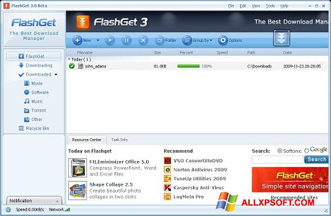 צילום מסך FlashGet Windows XP