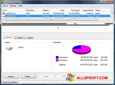 צילום מסך Defraggler Windows XP