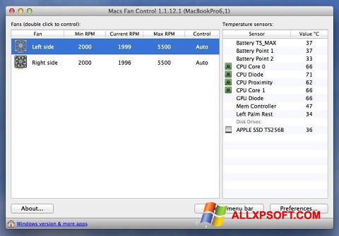 צילום מסך Macs Fan Control Windows XP