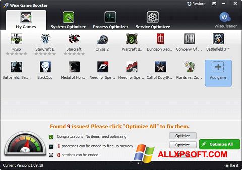 צילום מסך Wise Game Booster Windows XP