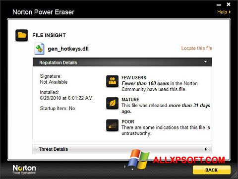 צילום מסך Norton Power Eraser Windows XP