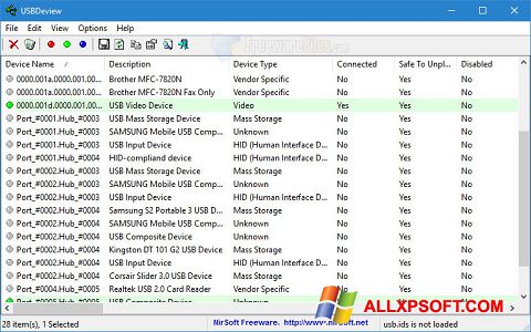 צילום מסך USBDeview Windows XP