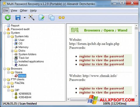 צילום מסך Multi Password Recovery Windows XP