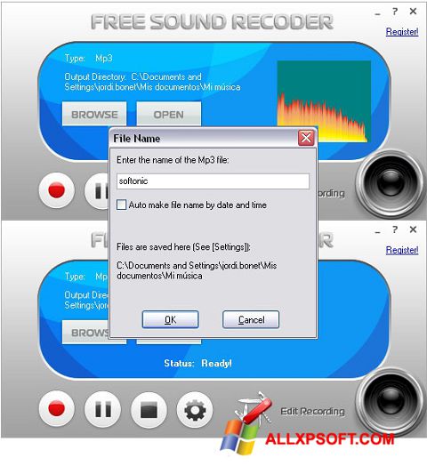 צילום מסך Free Sound Recorder Windows XP
