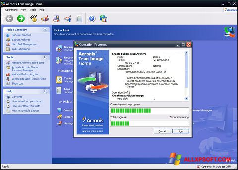 צילום מסך Acronis True Image Windows XP