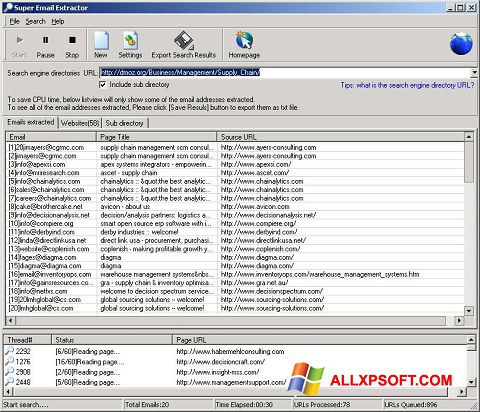 צילום מסך eMail Extractor Windows XP