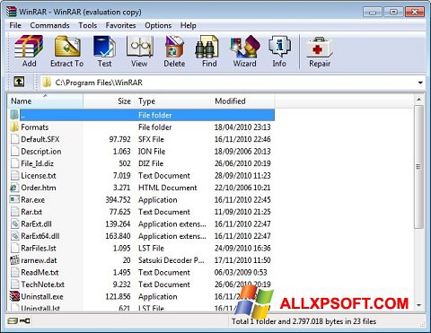 צילום מסך WinRAR Windows XP