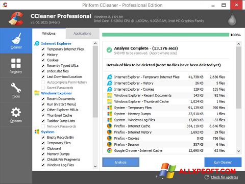 צילום מסך CCleaner Windows XP