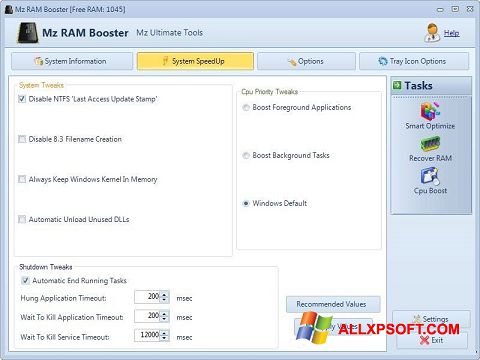 צילום מסך Mz RAM Booster Windows XP