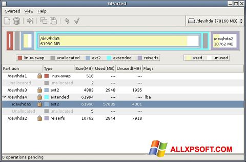 צילום מסך GParted Windows XP
