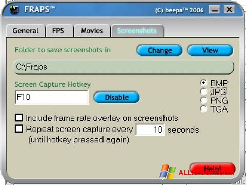 צילום מסך Fraps Windows XP