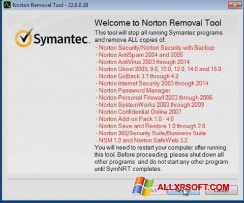 צילום מסך Norton Removal Tool Windows XP