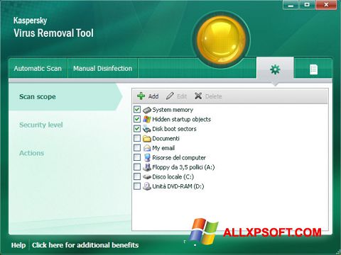 צילום מסך Kaspersky Virus Removal Tool Windows XP