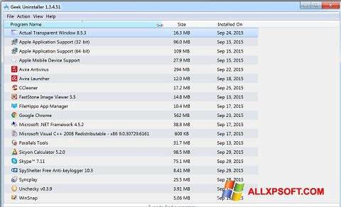 צילום מסך Geek Uninstaller Windows XP