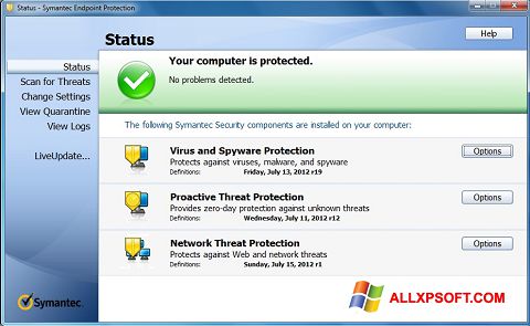 צילום מסך Symantec Endpoint Protection Windows XP