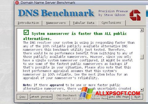 צילום מסך DNS Benchmark Windows XP