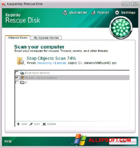 צילום מסך Kaspersky Rescue Disk Windows XP