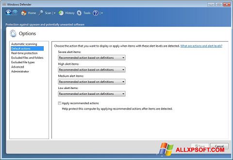 צילום מסך Windows Defender Windows XP