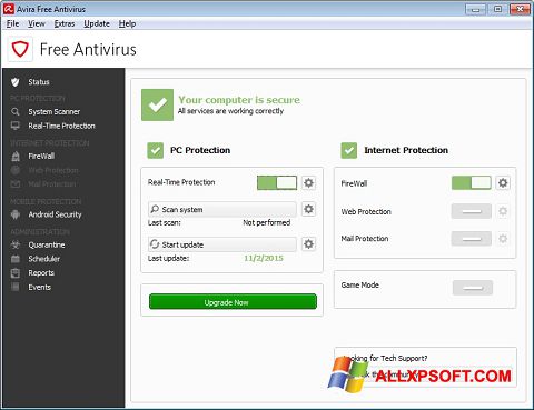 צילום מסך Avira Free Antivirus Windows XP