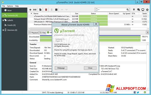 צילום מסך uTorrent Pro Windows XP