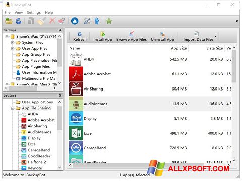 צילום מסך iBackupBot Windows XP