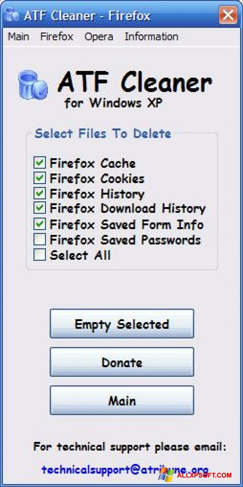 צילום מסך ATF Cleaner Windows XP