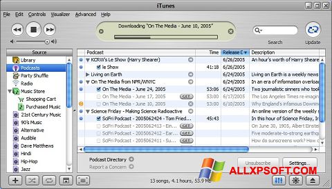 צילום מסך iTunes Windows XP