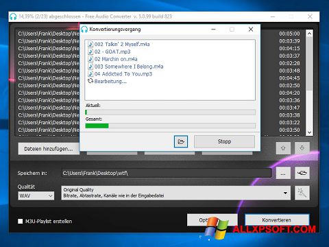 צילום מסך Free Audio Converter Windows XP