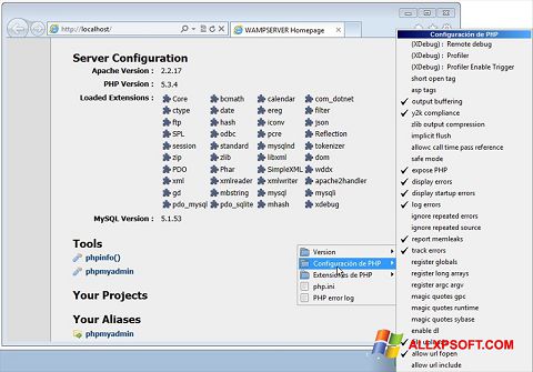 צילום מסך WampServer Windows XP