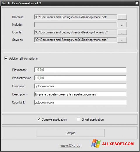 צילום מסך Bat To Exe Converter Windows XP