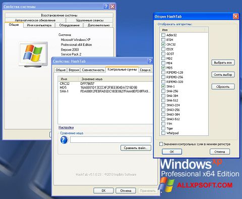 צילום מסך HashTab Windows XP